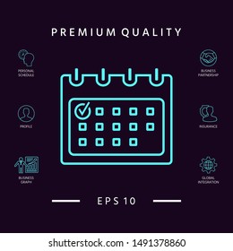 Calendar with Check mark- line icon. Graphic elements for your design