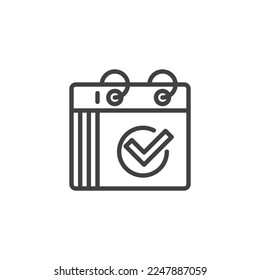 Icono de línea de marca de verificación de calendario. signo de estilo lineal para concepto móvil y diseño web. Icono del vector de contorno del planificador de planificación. Símbolo, ilustración del logotipo. Gráficos vectoriales