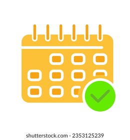 Calendar with check mark line icon. Confirmation, organizer, planning, month, year, schedule. Vector colored icon on a white background for business