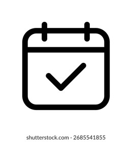 Calendar with check mark line icon, schedule and planning symbol, simple outline style on white background