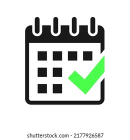 
Calendar and check mark vector icon on white background