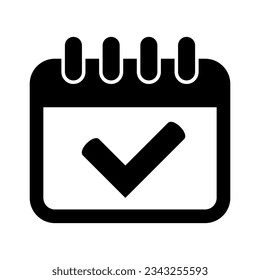 Icono de vector de marca de verificación de calendario.