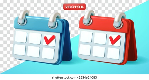 Calendar with check marks, 3d vector. Suitable for design element