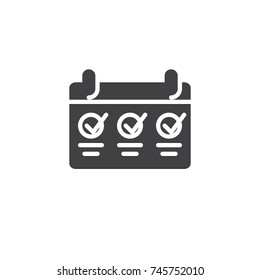 Calendar with check marks icon vector, filled flat sign, solid pictogram isolated on white. Time management symbol, logo illustration