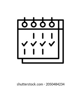Calendario con marca de verificación icono de línea delgada. Planificación semanal. Ilustración vectorial moderna.