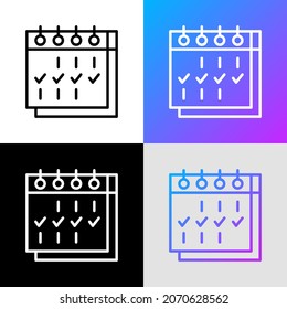 Calendario con marca de verificación icono de línea delgada. Planificación semanal. Ilustración vectorial moderna.