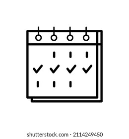 Calendar with check marks thin line icon. Planning, appointments. Modern vector illustration.