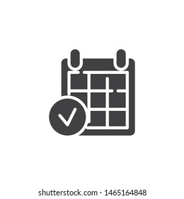 Calendar check page vector icon. Performing task, organizing day filled flat sign for mobile concept and web design. Planning calendar glyph icon. Symbol, logo illustration. Vector graphics