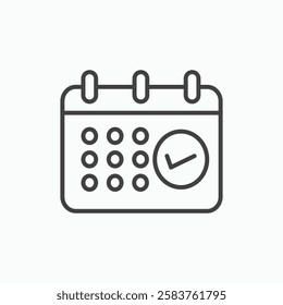 Calendar check vector icon isolated in black line