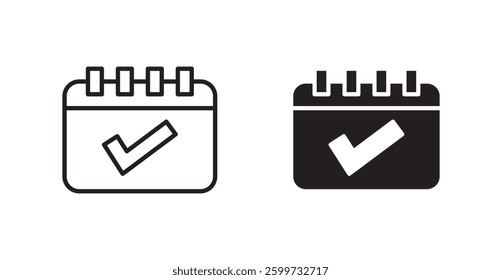 Calendar check vector icon set in black color.
