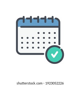 Calendar Checked Color Line Icon. Timetable With Check Mark Vector Outline Colorful Sign.