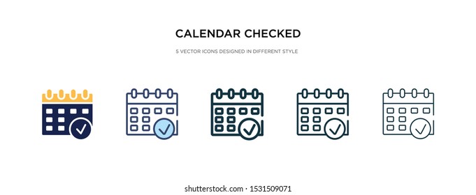 calendar checked icon in different style vector illustration. two colored and black calendar checked vector icons designed in filled, outline, line and stroke style can be used for web, mobile, ui