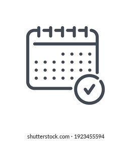 Calendar Checked Line Icon. Timetable With Check Mark Vector Outline Sign.