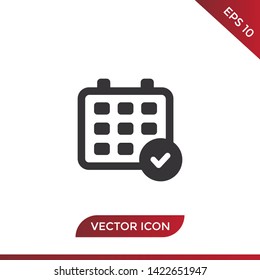 Calendar and checked vector icon in modern design style for web site and mobile app