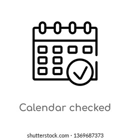 Calendar Checked Vector Line Icon. Simple Element Illustration. Calendar Checked Outline Icon From Ultimate Glyphicons Concept. Can Be Used For Web And Mobile