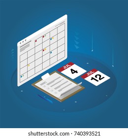 Calendar and checklist vector isometric
