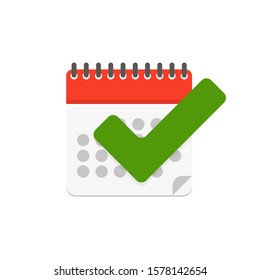 calendar with checkmark in flat style, vector illustration