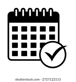 Icono de marca de verificación del calendario. Símbolo de confirmación de fecha. Vector de programación aprobado. Ilustración del éxito del evento. EPS 10.