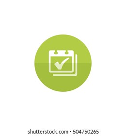 Calendar checkmark icon in flat color circle style. Events organizer reminder schedule