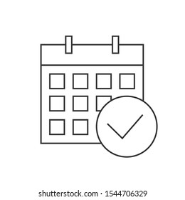 Calendar checkmark icon linear icon on white background