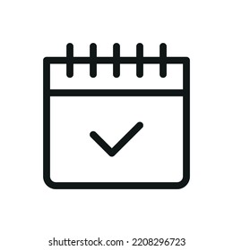 Calendar checkmark isolated icon, date approved linear  vector icon with editable stroke