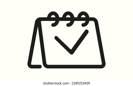 Calendar with checkmark line icon. Schedule, completed plan, appointment, event, check list, to do, fulfil, time management, business. Planning concept. Vector line icon for Business and Advertising.