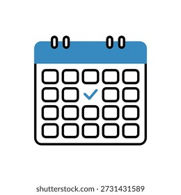 Calendario con marca de verificación que marca una fecha importante en la cuadrícula ilustrada
