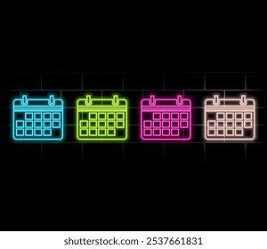 Calendar with checkmark neon icon in line style. Save the date, tick symbol. Vector illustration..green