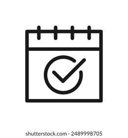 Calendar with checkmark. Schedule check icon line style isolated on white background. Vector illustration