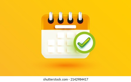 Calendar with checkmark or tick icon. event reminder with check mark as approved or Plan on schedule deadline for project. Booked date. vector illustration