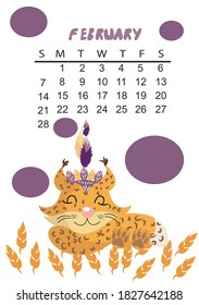 
Calendar for children for 2021. With cute animals and feathers in Scandinavian style.
