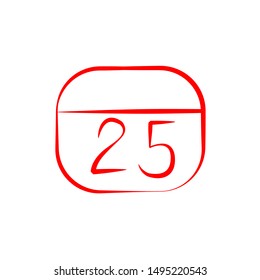 Calendar. Christmas countdown. The date is 25 of December. Icon with red lines with different wide