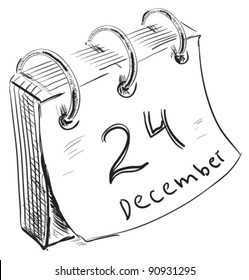  Calendario. Cuenta regresiva de Navidad con hojas de papel y anillos de metal. La fecha es el 24 de diciembre