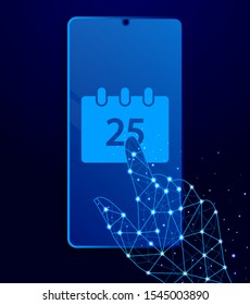 calendar, Christmas, event touch phone. Polygon style touch phone vector