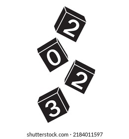 Calendar for Christmas, new year falling cubes with the number 2023, stencil icon, vector illustration