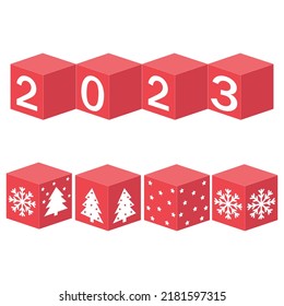Calendar for Christmas, new year made of cubes with the number 2023, color vector illustration