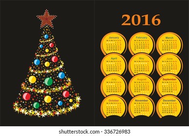 Calendar with a Christmas tree.