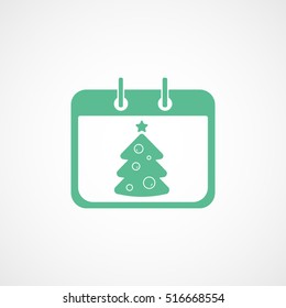 Calendar Christmas Tree Flat Icon On White Background