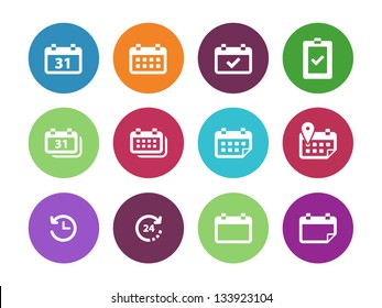 Calendar circle icons on color background. Vector illustration.