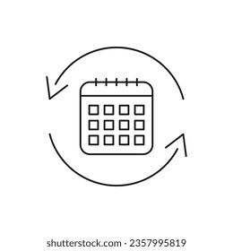Kalender in kreisförmigem Pfeil. Aktualisieren Sie den Zeitplan Symbol-Linie Stil einzeln auf weißem Hintergrund. Vektorgrafik