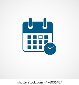 Calendar Clock Blue Flat Icon On White Background