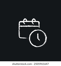 Calendar and clock chalk icon. Vector isolated black illustration.