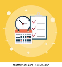 calendar and clock. Concept of class timetable