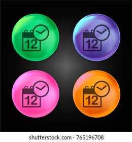 calendar clock crystal ball design icon in green - blue - pink and orange.
