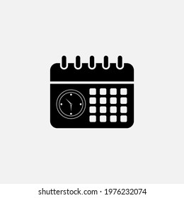 Calendar and clock flat of black color. Vector Calendar, schedule icon on white background