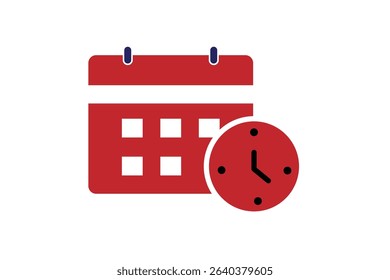 Calendar with Clock Flat Icon on white background 

