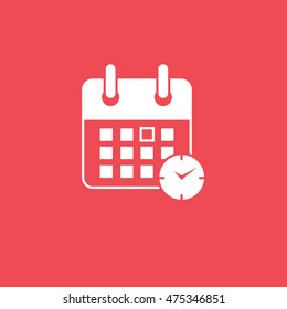 Calendar Clock Flat Icon On Red Background