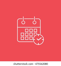 Calendar Clock Flat Icon On Red Background