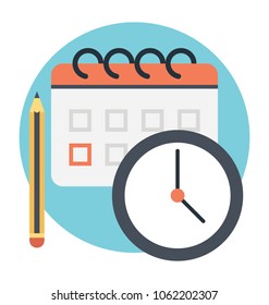 
Calendar and clock. Flat vector icon 
