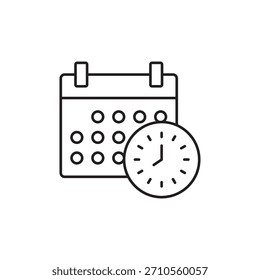 Calendar with a clock, focusing on setting a precise time for a future event.